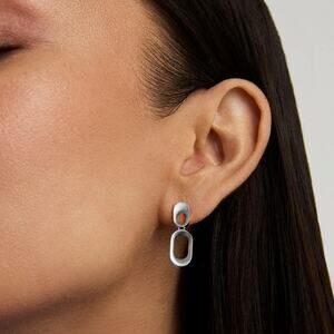 New! Dean Davidson Mini Bleecker Drop Earrings Brushed Silver Hoop Studs